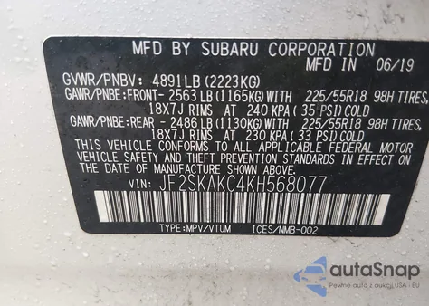 2019 Subaru Forester Sport z USA, uszkodzony, nr VIN JF2SKAKC4KH568077